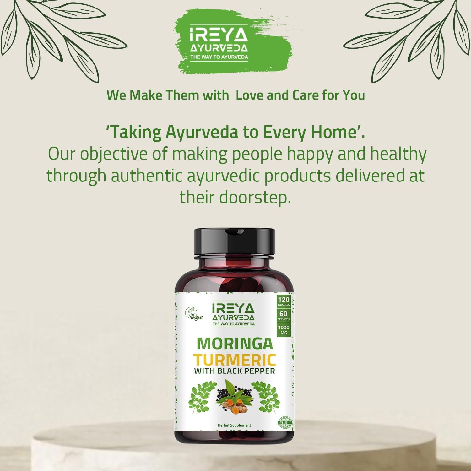 Moringa Oleifera Powder & Turmeric Root Powder with Black Pepper 120 Capsules | Immunity & Metabolism Support, Joint and Digestive Support. Vegan, Gluten-Free and Non-Gmo