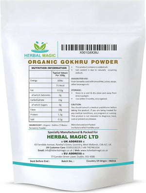 Herbal Magic'S Organic Terrestris Powder/Gokhru Powder - Revered Herb in Ayurveda - Free from Fillers Artificial Colour Flavour & Preservatives Of&G UK Organic Certified 200G (Pack of 1)