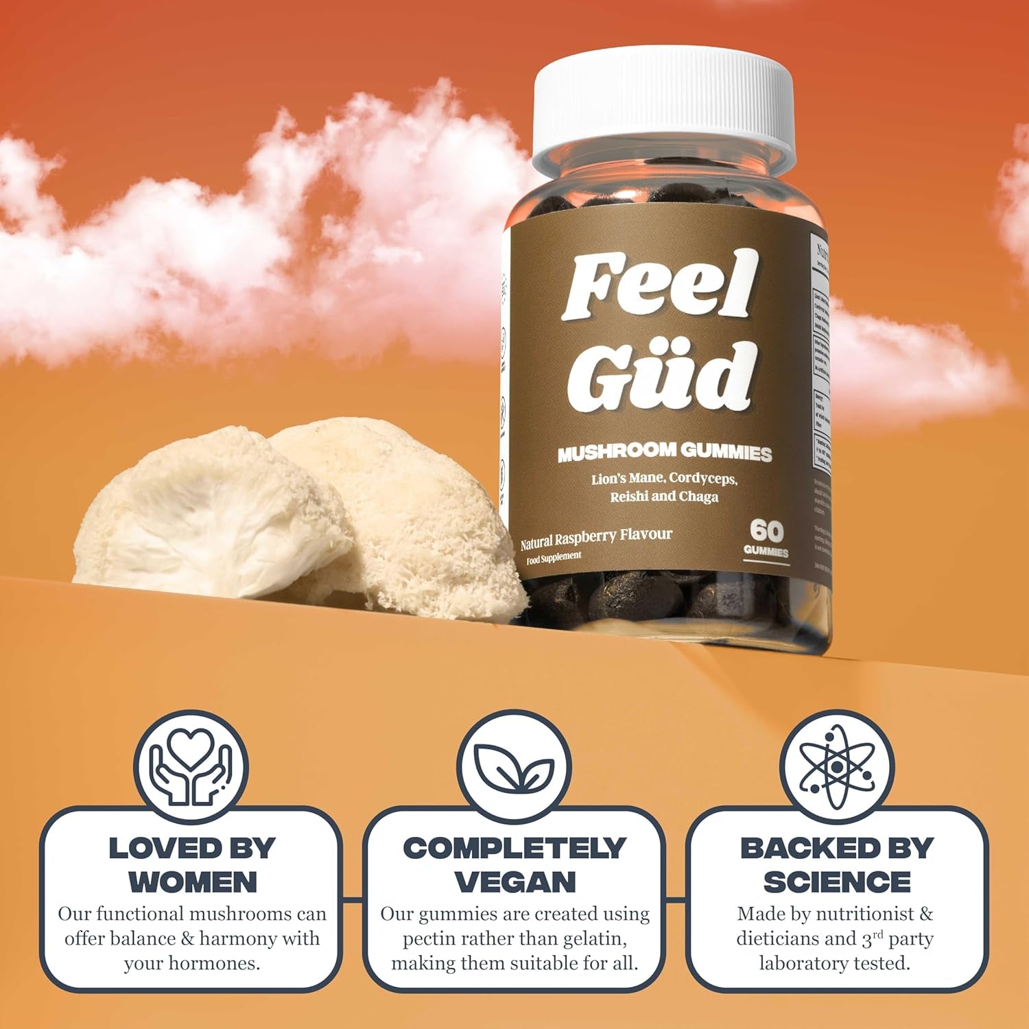 Lion'S Mane, Chaga, Cordyceps & Reishi Mushroom Gummies: 2,800Mg 4-In-1 Blend with B12 & B6. 60 Raspberry Gummies Supporting Brain Function, Sleep, Immunity & Natural Energy.
