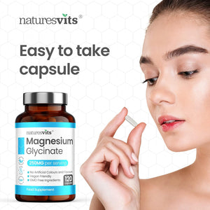 Magnesium Glycinate Capsules, 250 Mg - Bisglycinate Natural Night Time Supplement to Promote Sleep and Calm, Reduce Restless Legs and Relieve Muscle Cramps - Suitable for Women and Men