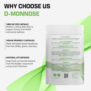 Bodygenix D-Mannose 1000Mg Capsules High Strength UTI Treatment Immune System Support Vegan Food Supplement - 60 Capsules 2 Month Supply