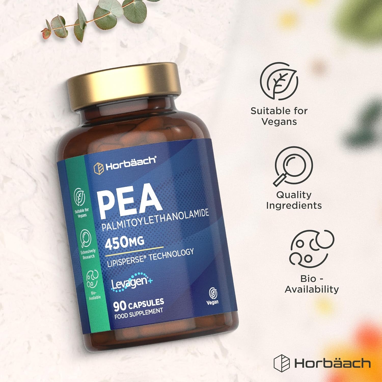 Palmitoylethanolamide Pea 450Mg | Levagen plus Pea | 90 Vegan Capsules | by Horbaach
