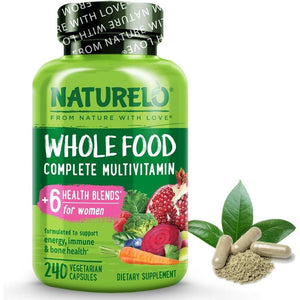 NATURELO Whole Food Multivitamin for Women - with Natural Vitamins, Minerals, Botanical Blends - Complete All-In-One Supplement for Energy, Brain, Eye Health - 240 Vegan Capsules | 2 Month Supply