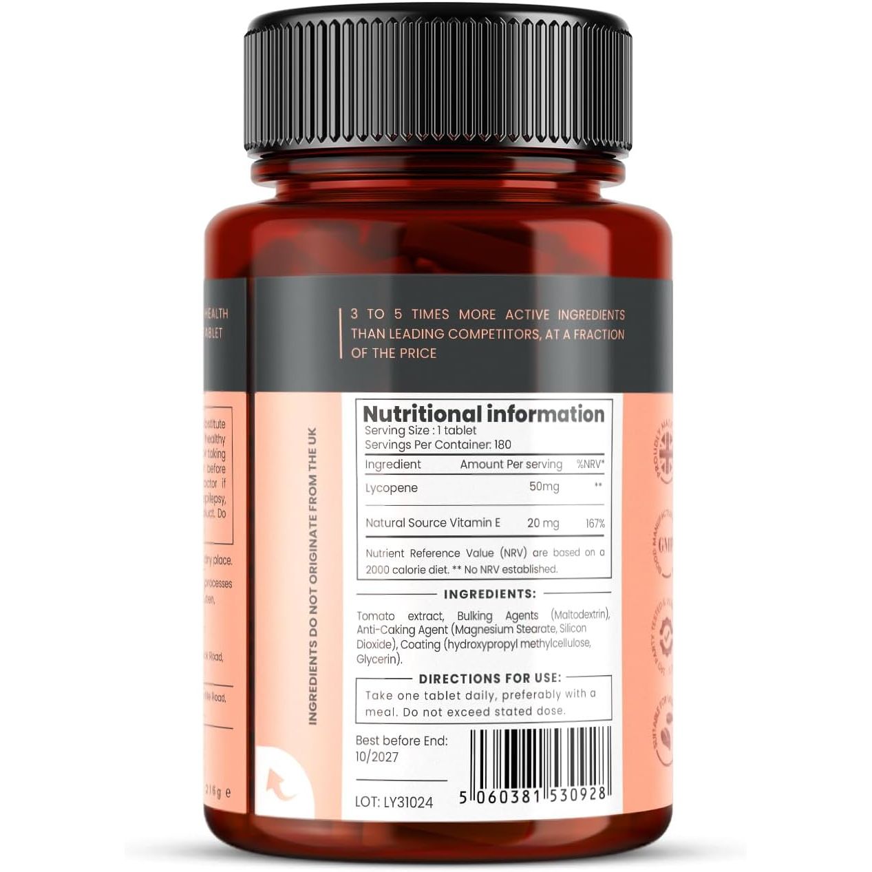 Lycopene 50Mg X 180 Tablets (6 Months Supply). 300% Strength of Regular Lycopene Tablets.