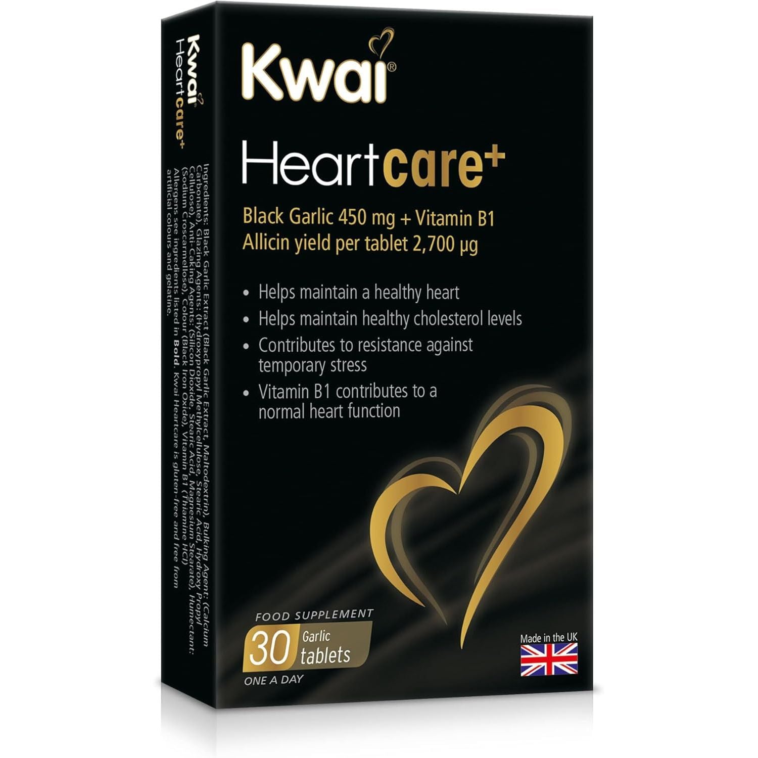 Kwai Heartcare+ Black Garlic | Garlic Capsules Odourless & Vitamin B1 I Healthy Cholesterol Levels and a Healthy Heart, Rich in Antioxidants | 450Mg Garlic per Tablet | 30 Tablets