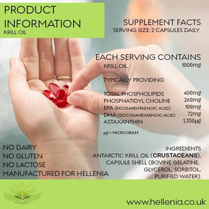 100% Antarctic Krill Oil Capsules 500Mg | 180 Softgels | Natural Source of Astaxanthin & DHA | 3 Month Supply | High Strength Krill Oil - Made for Hellenia Healthfoods