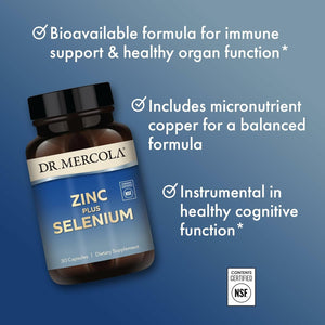 Dr. Mercola Zinc plus Selenium Dietary Supplement, 30 Servings (30 Capsules), Supports Immune and Overall Health, Non GMO, Soy Free, Gluten Free