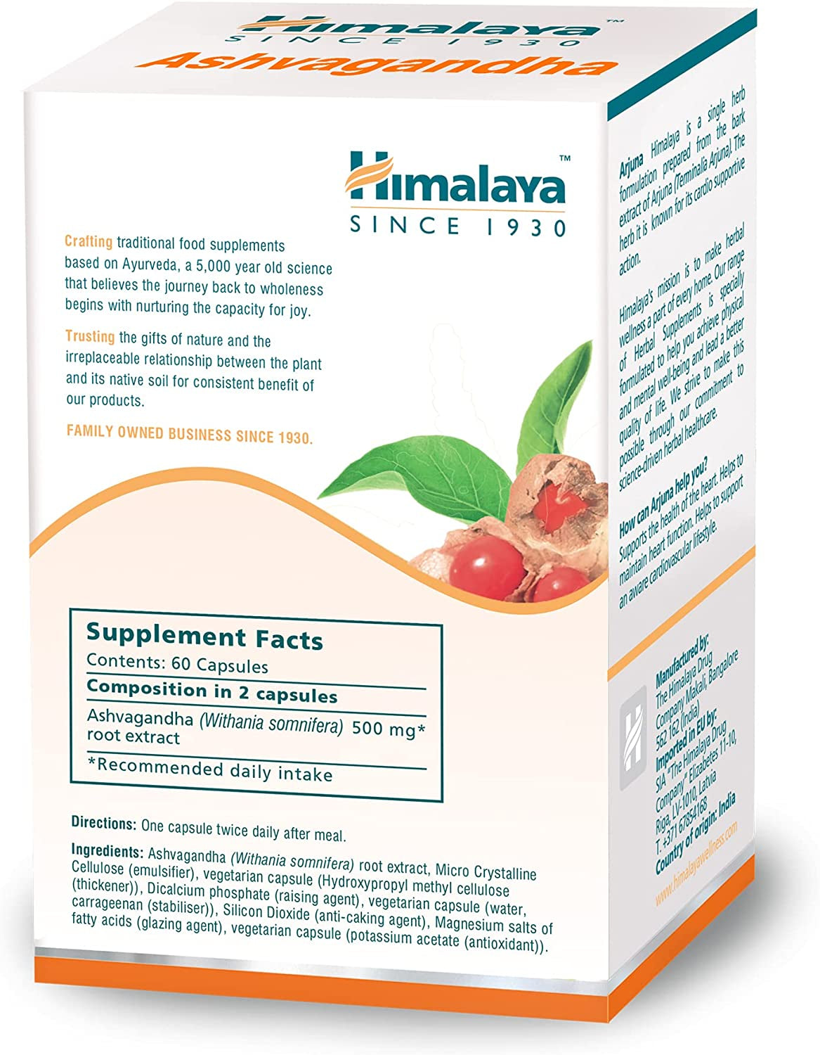 Himalaya Herbals Pure Herbs Ashvagandha Herbal Food Supplement | Helps Maintain a Healthy Balance and Healthy Sleep | Supports in Stress, for Daily Dose of Energy - 60 Vegetarian Capsules