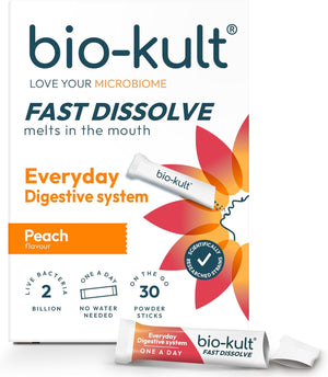 Bio-Kult Everyday Fast Dissolves Powder for Gut Health | 3B CFU + Vitamins C & D | Daily Digestive Support | Peach Flavour | 30 Sachets