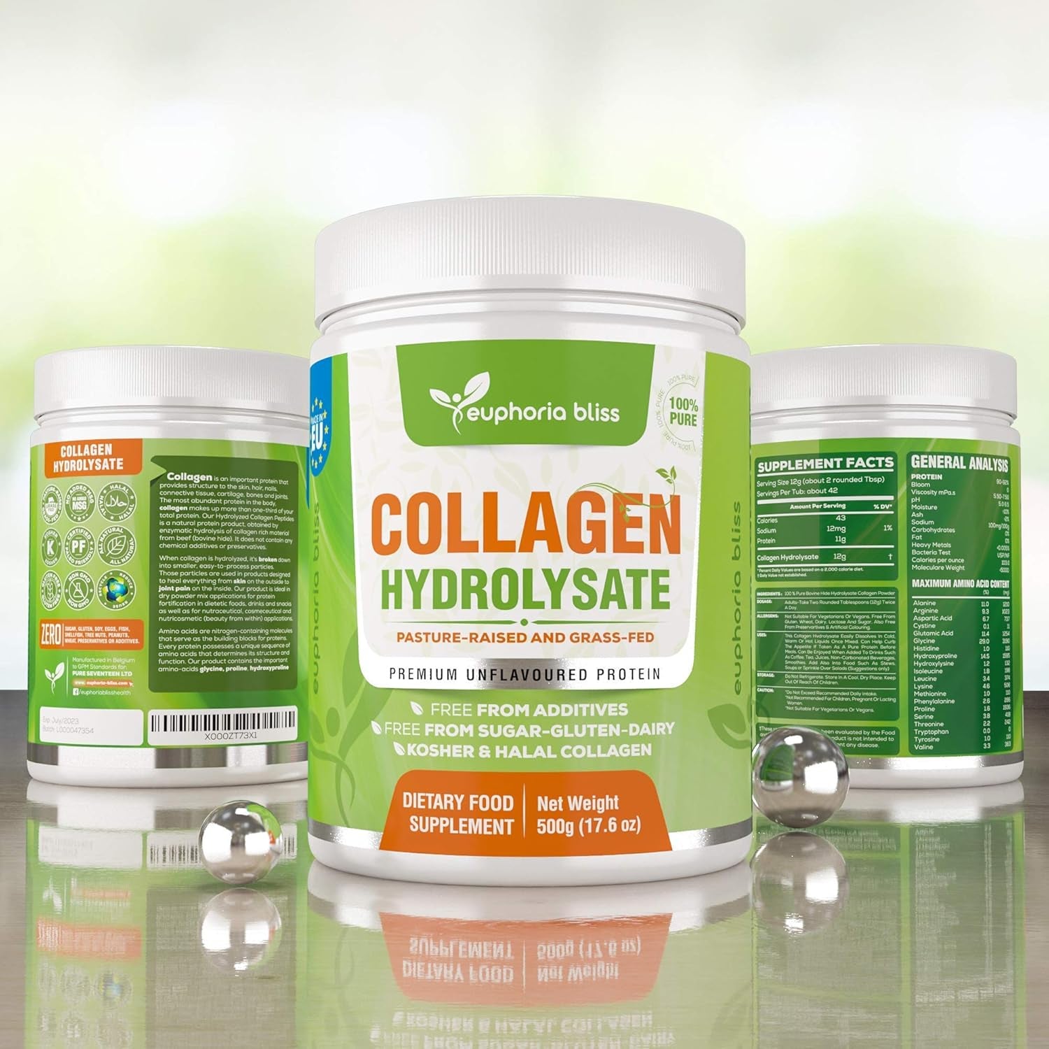 Premium Collagen Powder 500G Unflavoured High Grade Hydrolysed Collagen Joints, Bones, Gut, Wrinkles, Hair, Skin, Nails, Pain, Injury, Sleep, Fitness, Fasting Friendly, Keto, Halal & Kosher Certified
