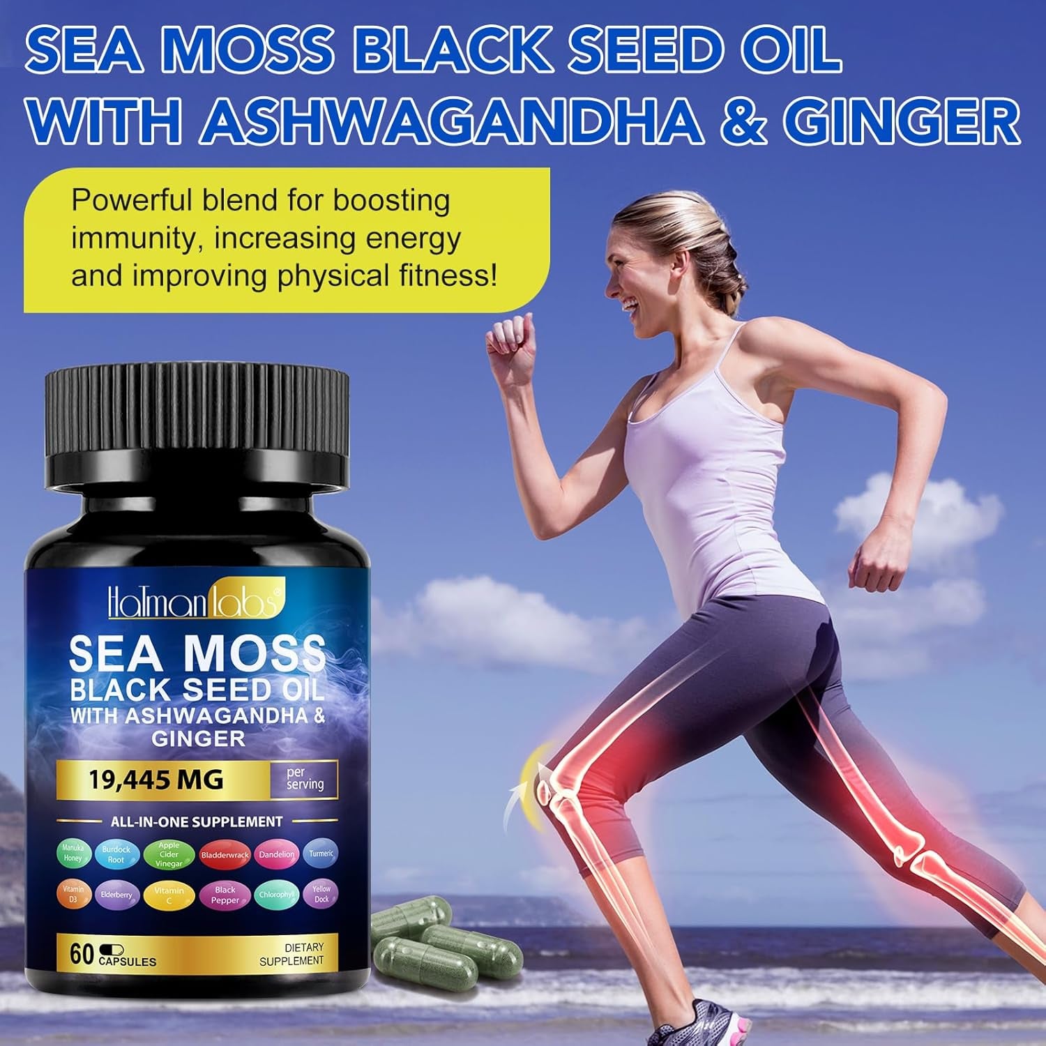 Sea Moss Complex-19,445Mg Sea Moss Capsules with Black Seed Oil& Ashwagandha, Ginger- 60 High Strength Capsules Providing 30 Day Supply- Vegan&Halal