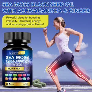 Sea Moss Complex-19,445Mg Sea Moss Capsules with Black Seed Oil& Ashwagandha, Ginger- 60 High Strength Capsules Providing 30 Day Supply- Vegan&Halal