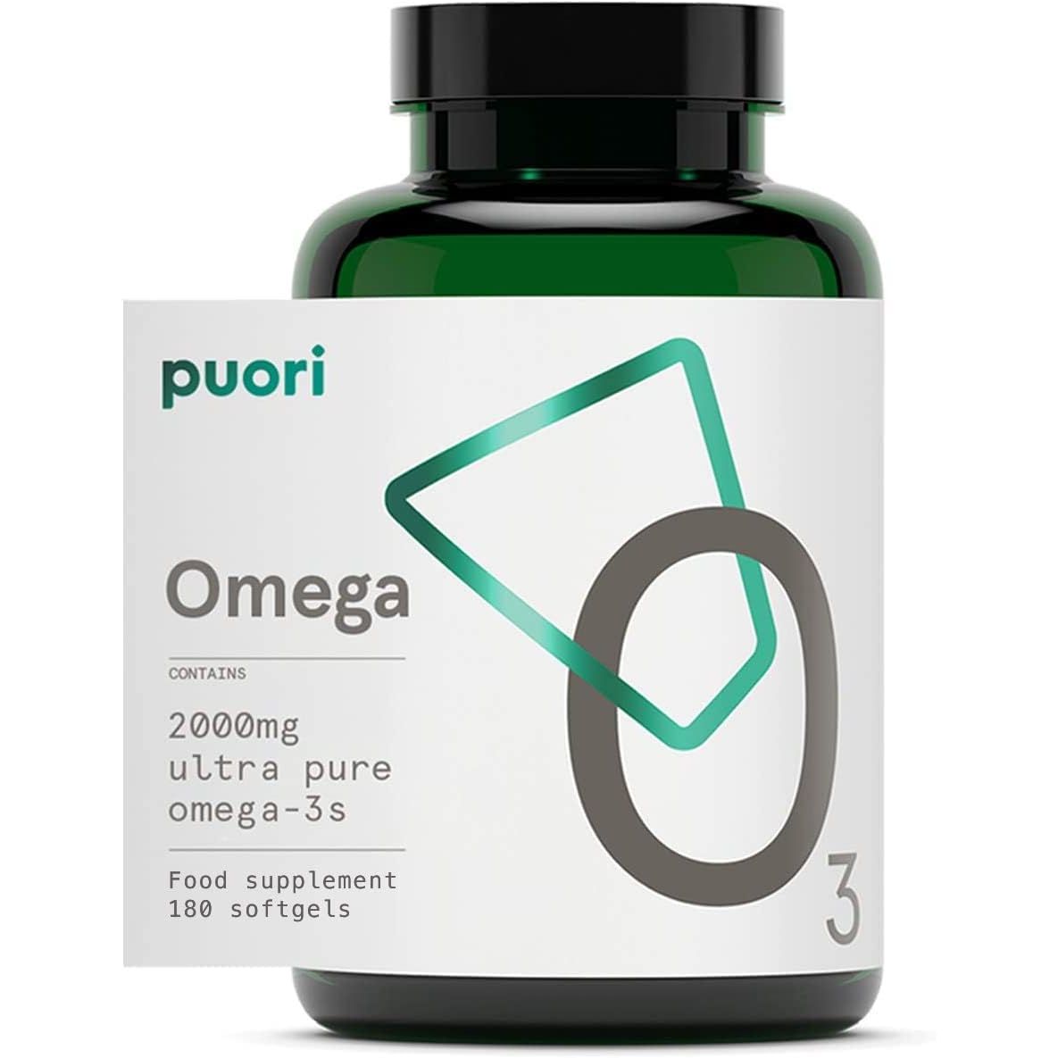 Puori O3 Omega 3 | 180 Fish Oil Omega 3 2000Mg per Serving Softgel Capsules | Omega 3 Fatty Acid Concentrated Fish Oils Supplement | Easy Absorption & No Artificial Ingredients