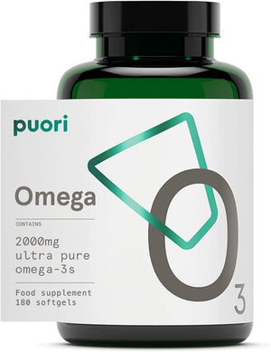 Puori O3 Omega 3 | 180 Fish Oil Omega 3 2000Mg per Serving Softgel Capsules | Omega 3 Fatty Acid Concentrated Fish Oils Supplement | Easy Absorption & No Artificial Ingredients
