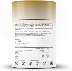 Pura Collagen Powdered Supplement Glow+, 10,000Mg Hydrolysed Peptides, Hyaluronic Acid, Vitamins & Minerals, 28 Servings, 284 G