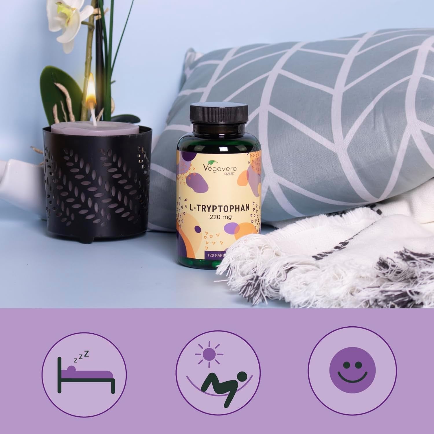 Vegavero L-Tryptophan 220 Mg | 120 Capsules (4 Months Supply) | NO Additives | Lab-Tested | Pure Tryptophan Supplement | Vegan