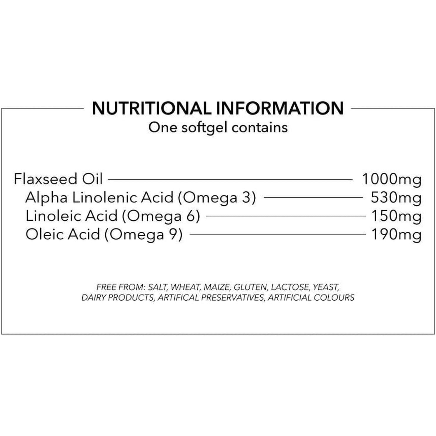 Flaxseed Oil Capsules Vegan Omega 3 6 9, 2000Mg Serving, ALA, LA and Oleic Acid, 180 1000Mg Softgels, Vegetarian Cold Pressed Flaxseed Oil, UK Made, by Transforme