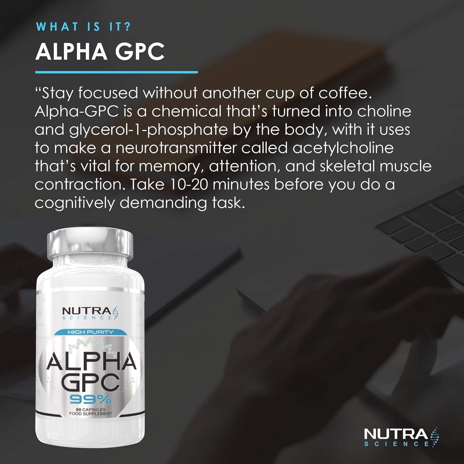 Alpha GPC 99% Concentration | High Purity Alpha GPC Nootropics Brain Support Supplement 600Mg | 60 Vegan Capsules