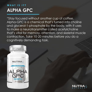 Alpha GPC 99% Concentration | High Purity Alpha GPC Nootropics Brain Support Supplement 600Mg | 60 Vegan Capsules