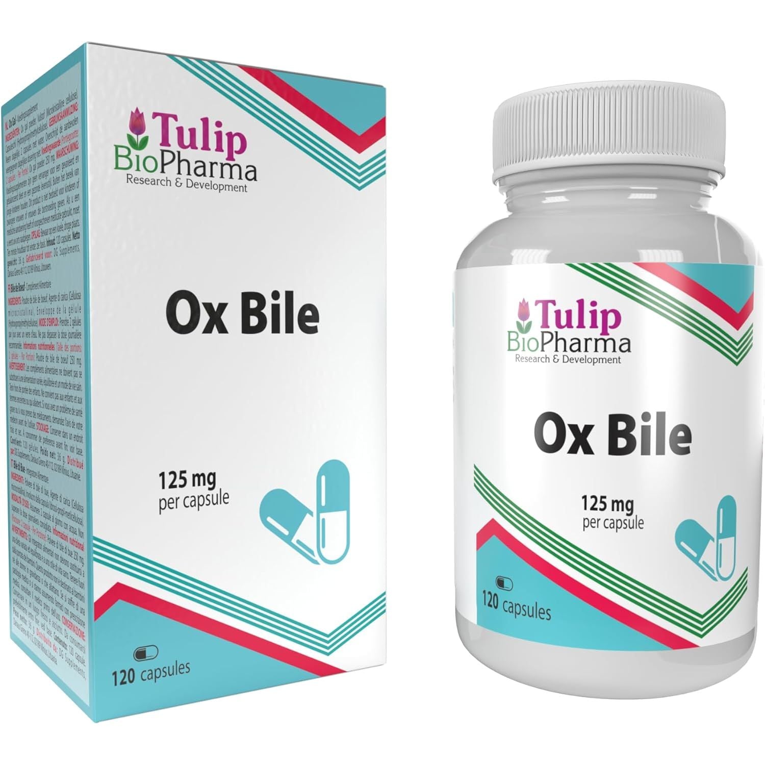 Ox Bile 125Mg 120 Capsules, 3Rd Party Lab Tested, High Strength Supplement, Gluten and GMO Free