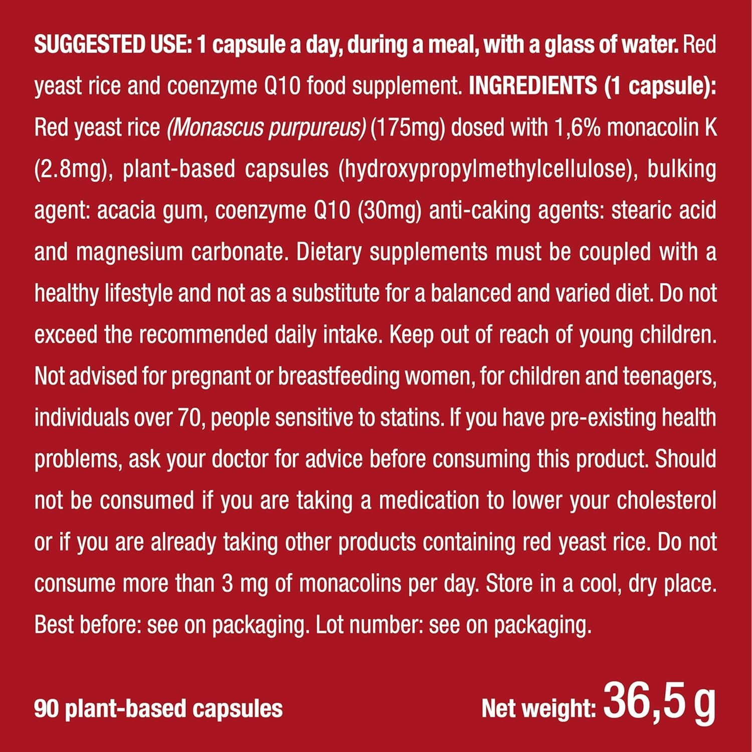 Red Yeast Rice - Cholesterol Lowering Supplement - Highest Concentration of Monacolin K - 3 Month Treatment - No Statin Side Effects - Antioxidant Agent - French Expertise - Nutrimea