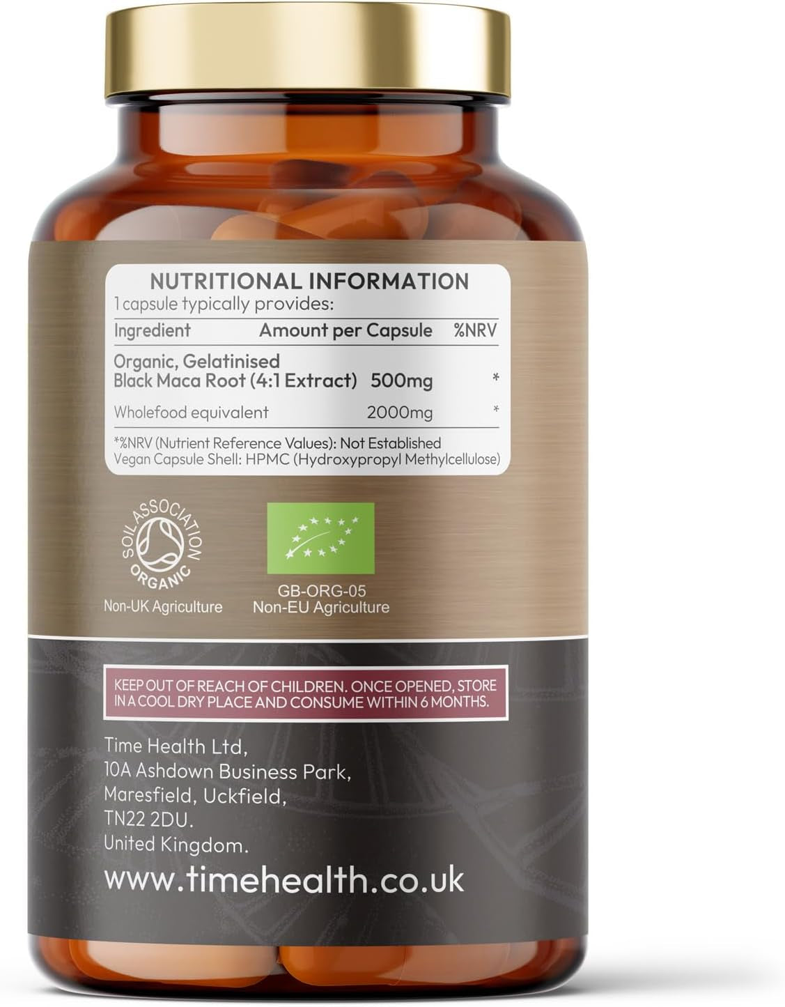 Gelatinized Black Maca Root - 2600Mg Wholefood Equivalent - Peruvian - Soil Association Certified Organic - Vegan - GMP Standards - No Fillers, Binders or Flow Agents - Pullulan (120 Capsules)