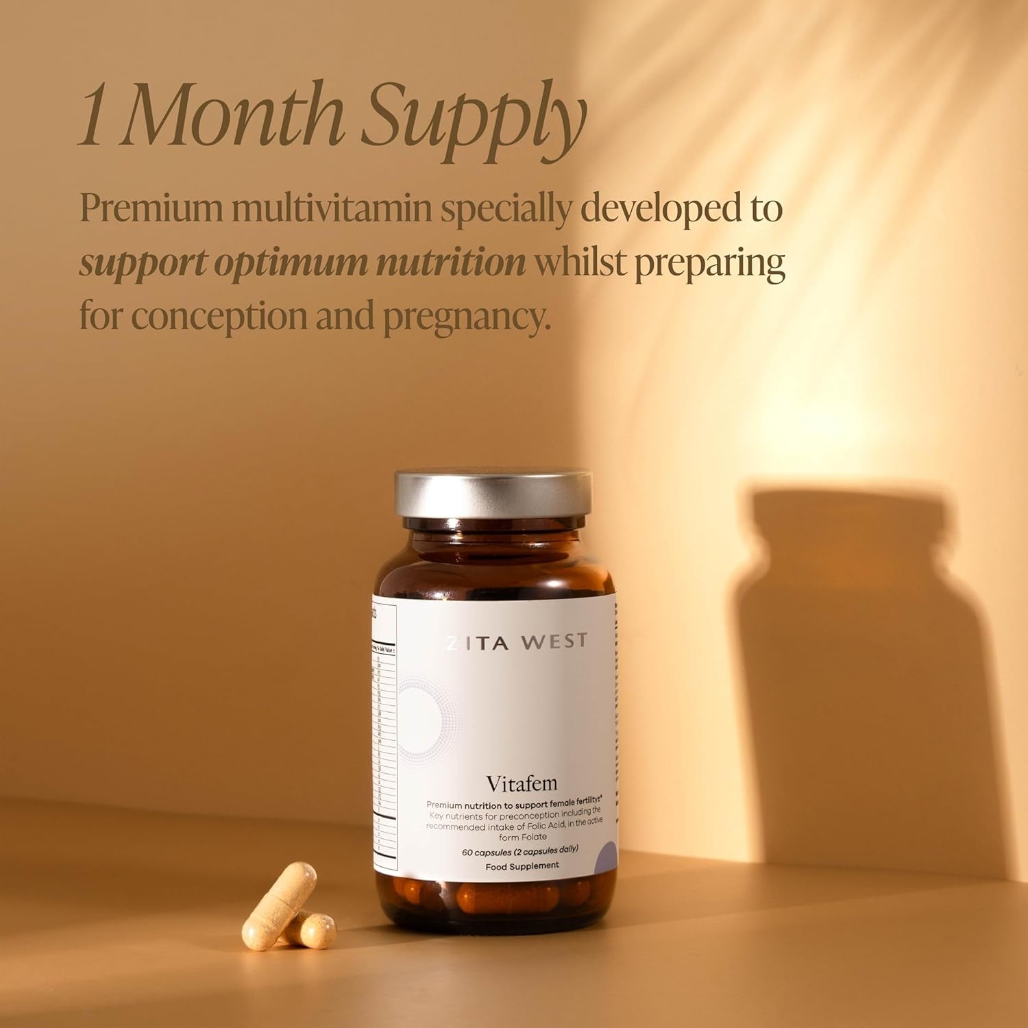 Zita West Vitafem Premium Fertility Supplement for Women - Prenatal Vitamins with Folate for Preconception Support - 60 Capsules (1 Month Supply)