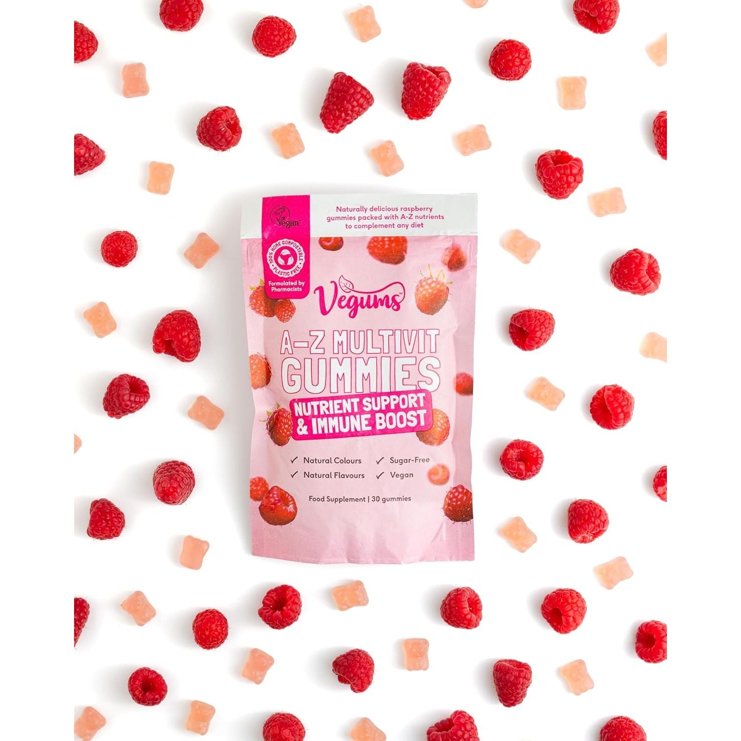 Vegums Sugar-Free A–Z Multivitamin Gummies – Vegan, Zero Sugar, Natural Flavour – Daily Support for Immunity, Energy & Wellness – 30 Gummies