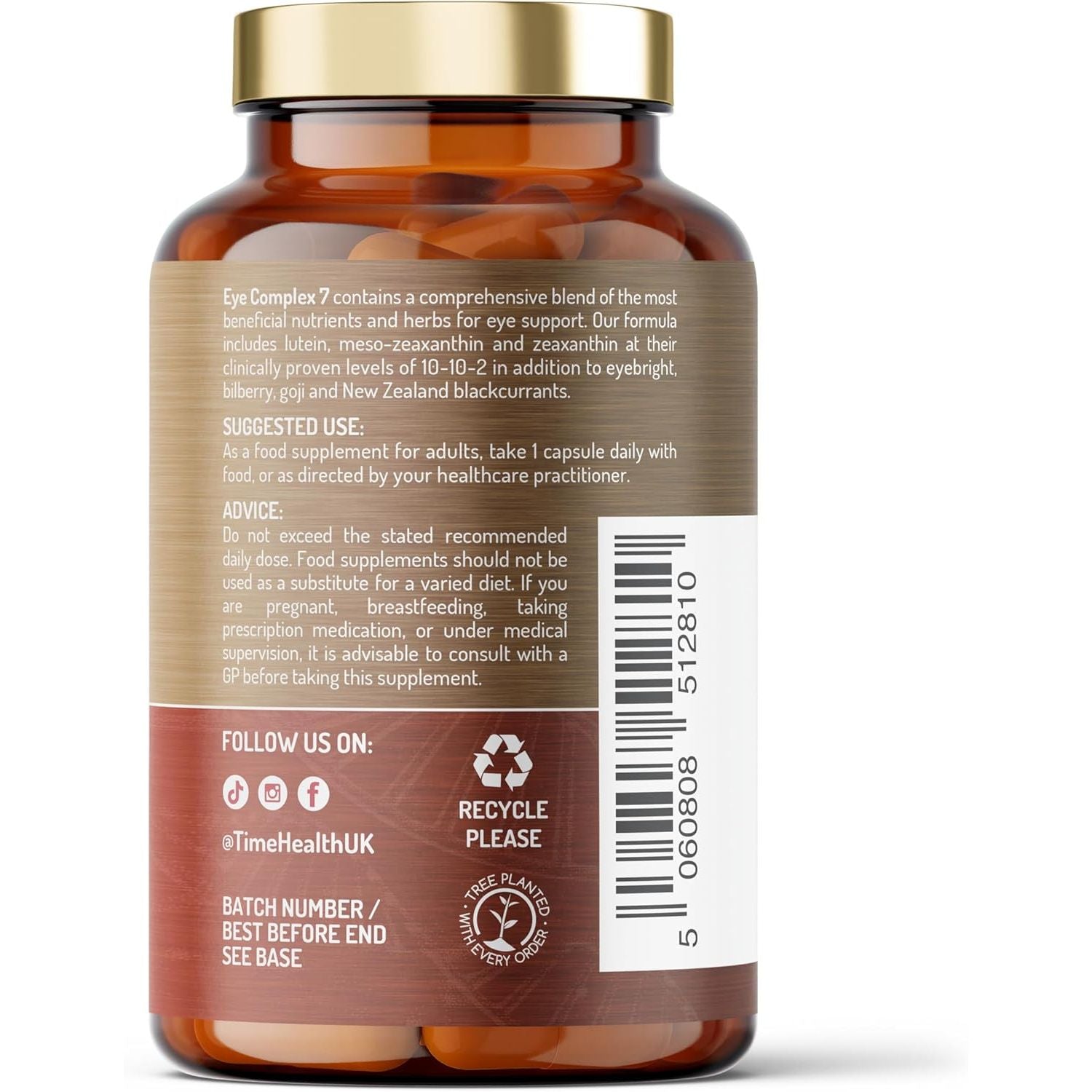 Eye Complex 7-120 Capsules - Lutein, Meso-Zeaxanthin, Zeaxanthin, NZ Blackcurrant, Bilberry, Goji & Eyebright – 4 Month Supply – UK Manufactured