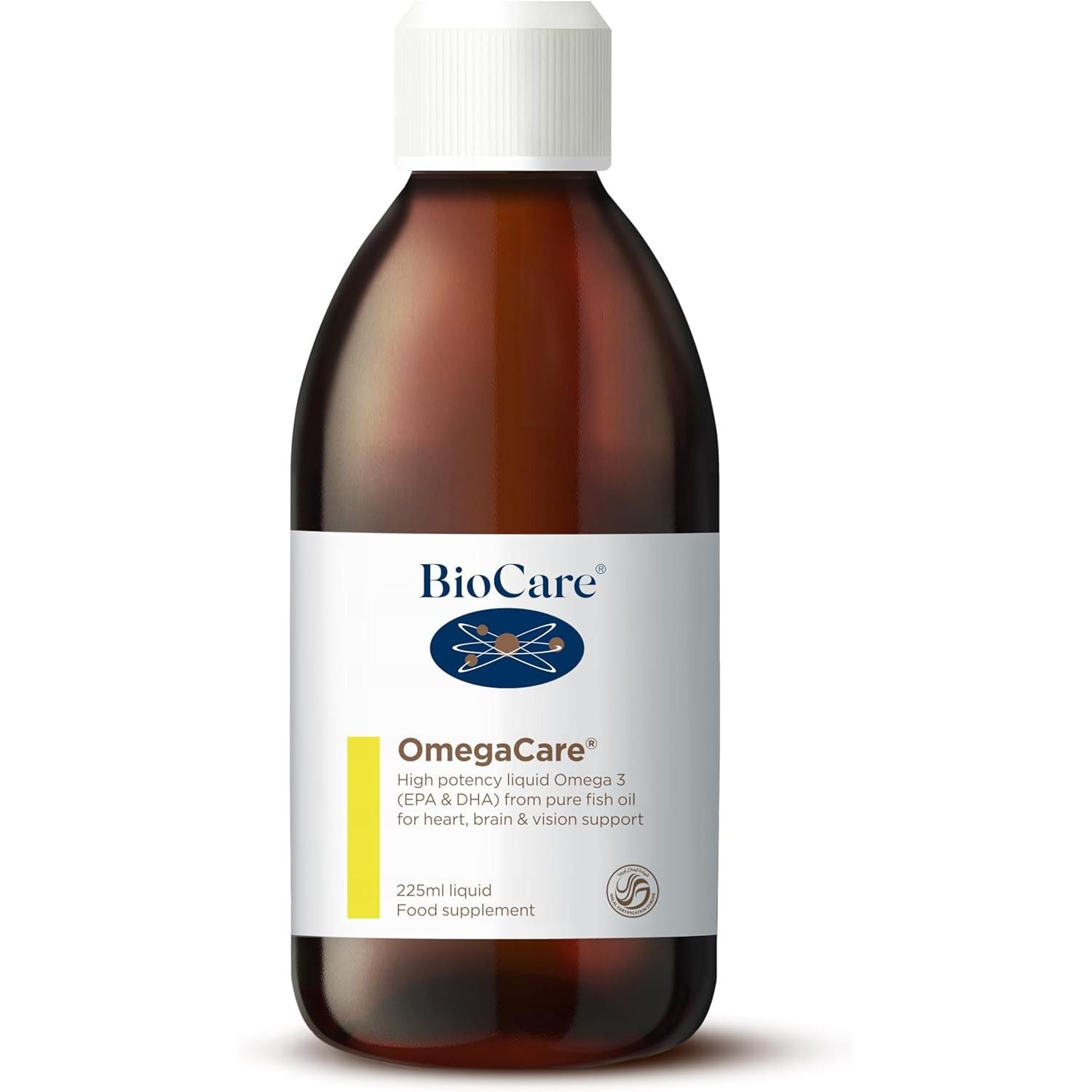 Biocare Omegacare - Liquid Fish Oil with Sweet Orange Oil - EPA and DHA Support Normal Heart - Providing Optimum Levels of Essential Fatty Acids - 225 Ml