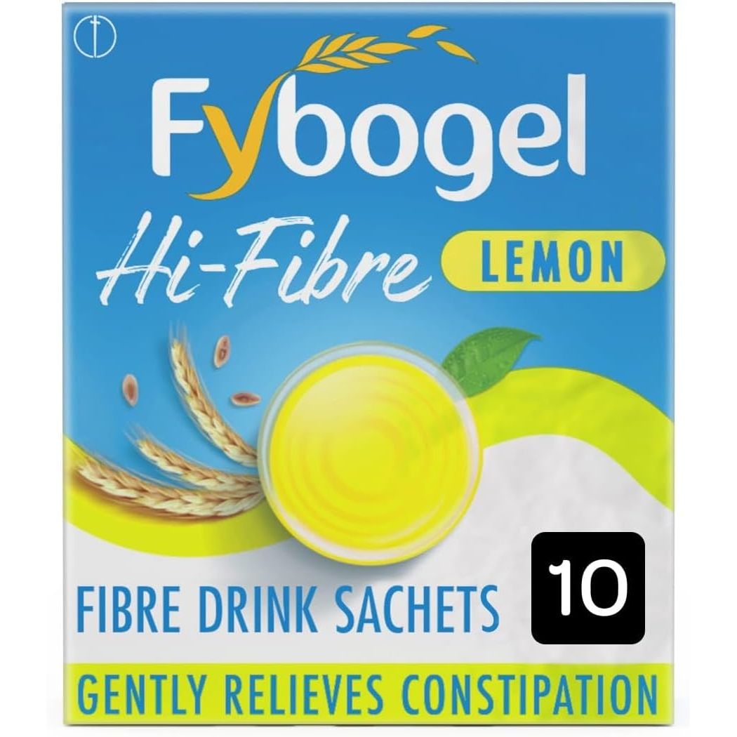 Fybogel Hi-Fibre Lemon Sachets - 10 Pack | Ispaghula Husk for Constipation, Regularity, Fast Digestion, and Nausea Relief | Natural Supplement for Effective Results