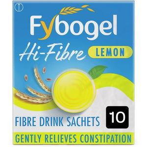 Fybogel Hi-Fibre Lemon Sachets - 10 Pack | Ispaghula Husk for Constipation, Regularity, Fast Digestion, and Nausea Relief | Natural Supplement for Effective Results