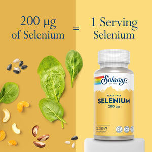 Selenium 200Mcg - 90 Vegan Capsules - High Strength Selenium Supplement for Men and Women - L-Selenomethionine - Lab Verified - Solaray
