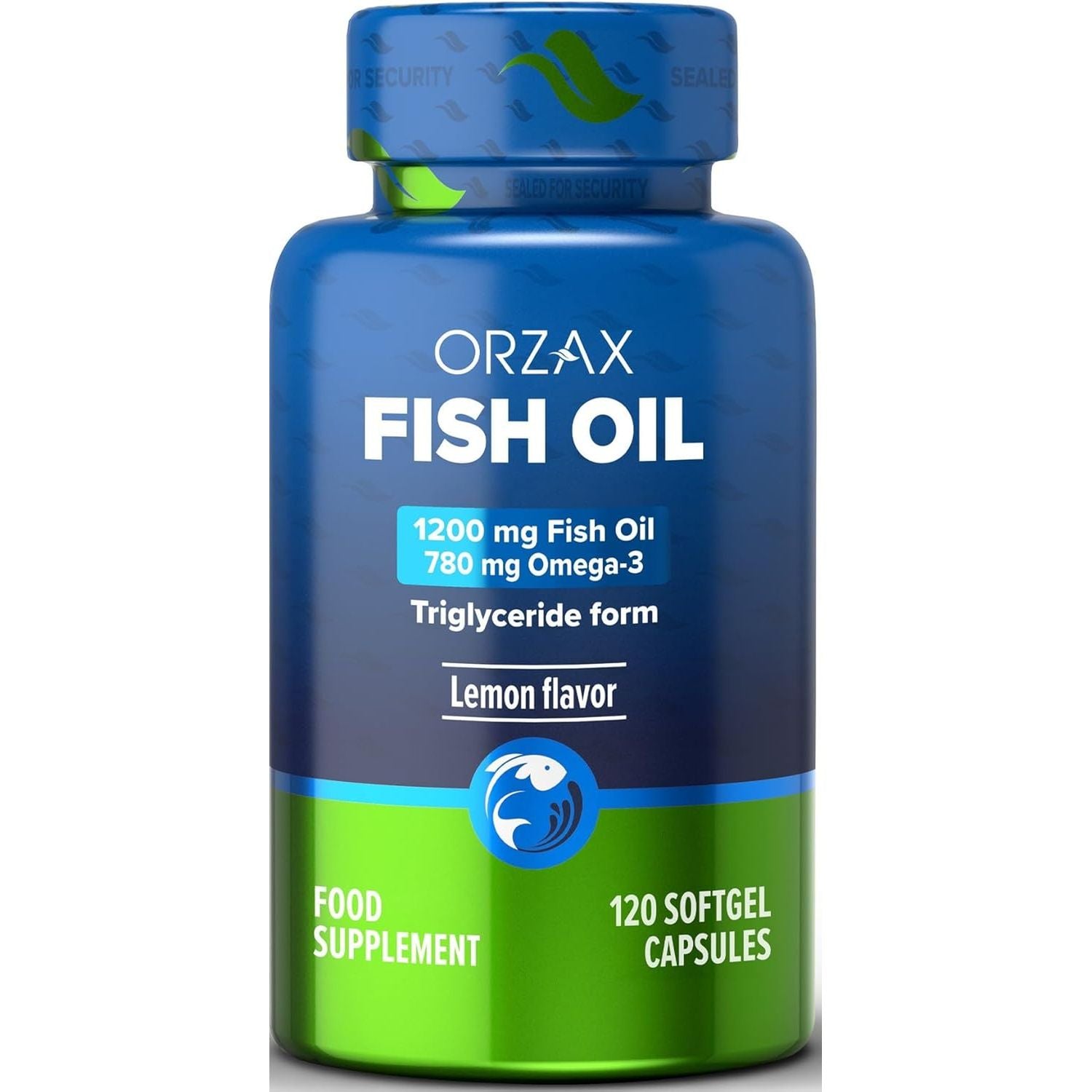 Orzax Fish Oil 1200 Mg, EPA&DHA, Triglyceride Form Burpless Omega 3, Lemon Flavor, Supports Heart, Brain, Eyes, and Joints, 120 Softgels,60 Day Supply