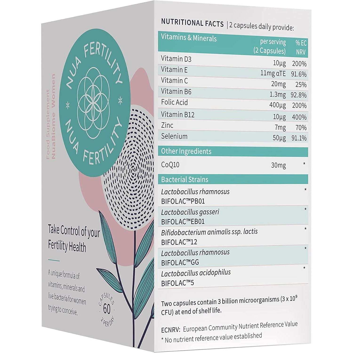 Nua Fertility, Nuabiome Women - a Unique Formula of Vitamins, Minerals and Live Bacteria for Women Trying to Conceive - 60 Capsules (1 Month Supply)