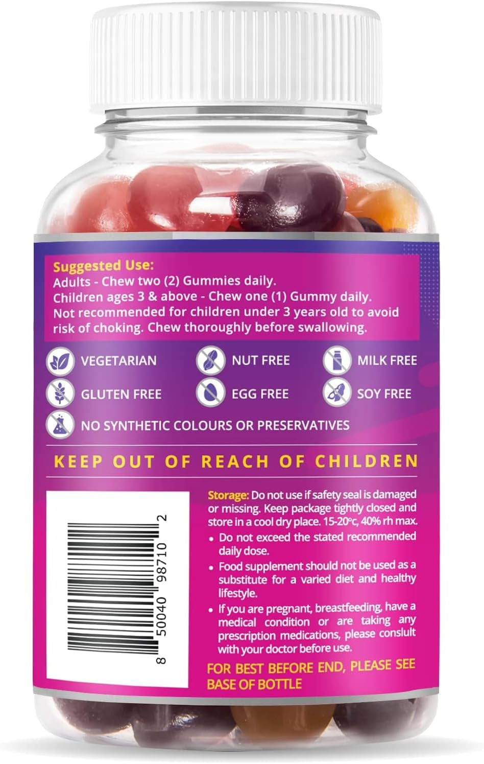 Belive Probiotic Gummies - Probiotics with 5 Billion Cfus for Digestive Health, Men, Women & Kids - for Immune Support, Sugar Free & Vegan | 60 Ct – Blueberry, Strawberry & Orange (60 Count)