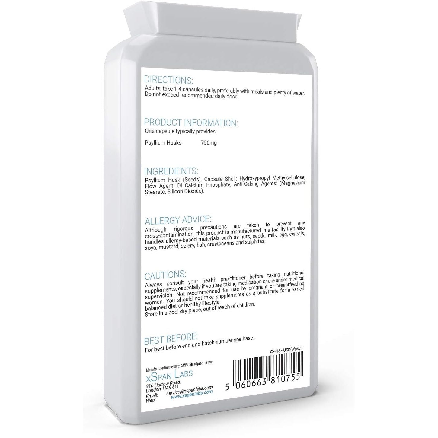 Psyllium Husks 750Mg 90 Capsules - All Natural Soluble Fibre Supplement - Great for Digestion, Keto Diets and Complementing Bio-Culture Supplements– Manufactured in the UK