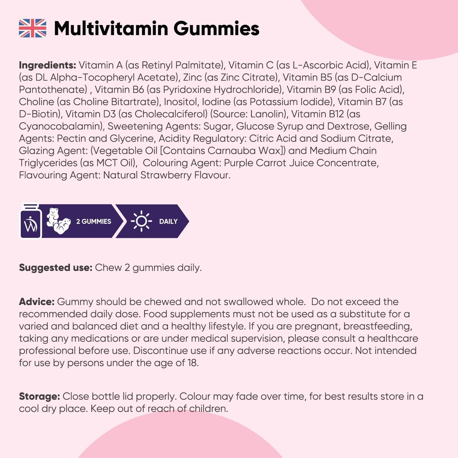 Multivitamin Gummies for Women & Men - 13 Ingredients - 120 Gummies - 2 Months Supply - Natural Strawberry Flavour - Vitamins & Minerals like Vit C, D3, B6, B7, B12 & Zinc - Vitamin Gummies for Adults