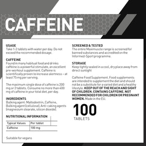 Maxinutrition Caffeine Tablets 100Mg 100'S, Performance Support, Pre-Workout Boost