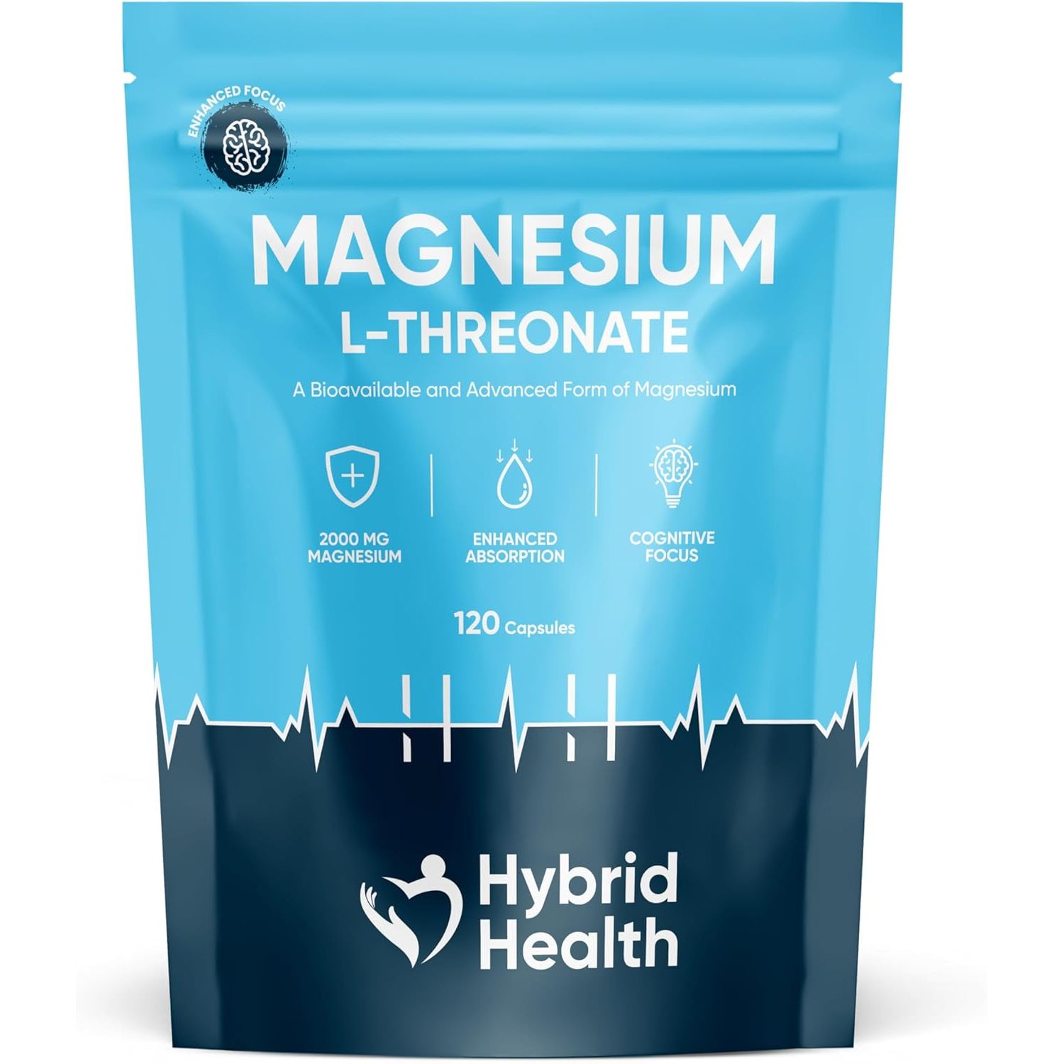 Hybrid Health Magnesium L-Threonate 2000 MG Supplement | 120 High Strength Vegan Capsules | Bioavailable & Advanced Form of Magnesium | Vegan Non-Gmo