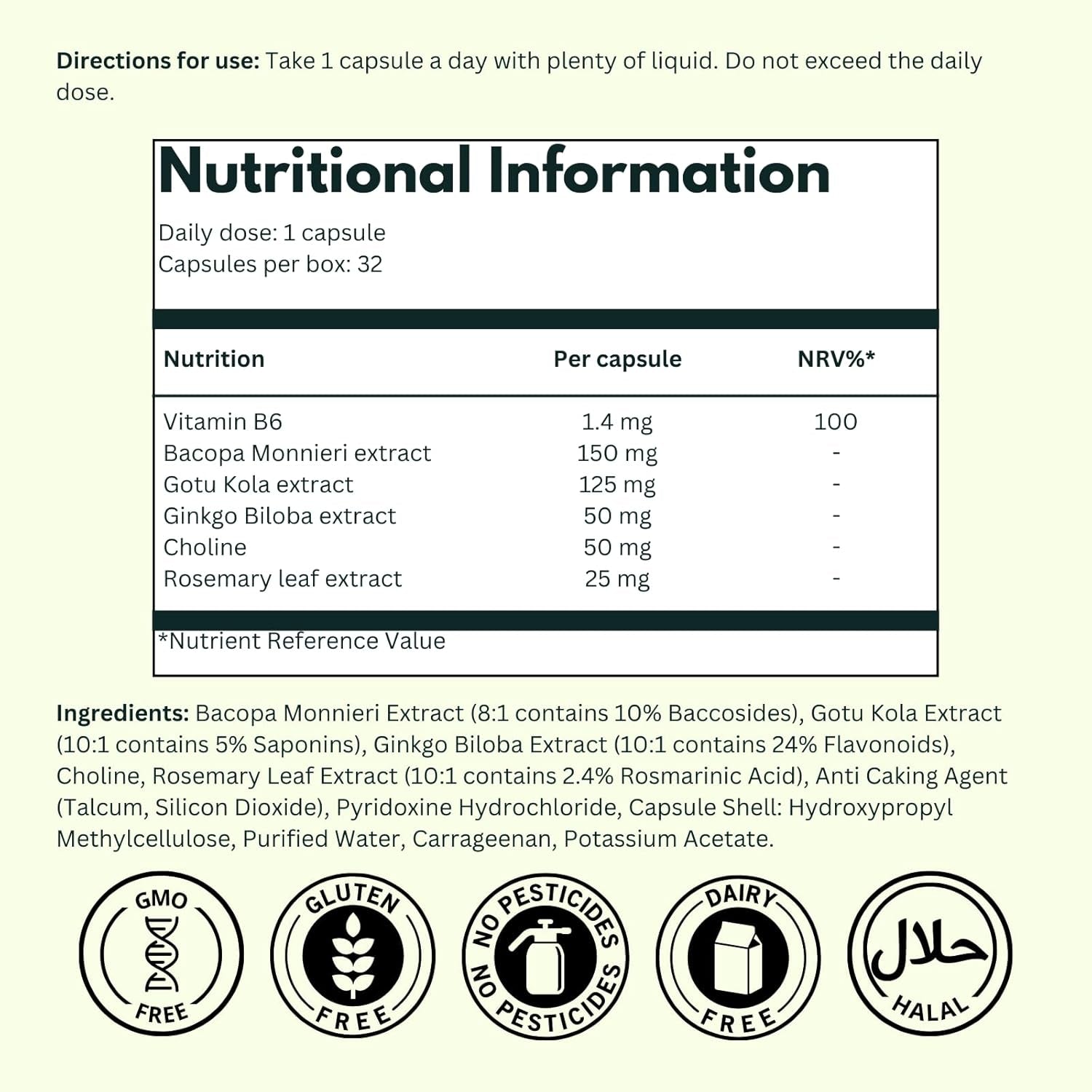 Ginkgo Biloba High Strength by Nutraking (32 Day Supply) - Brain Supplement for Focus with Ginkgo Biloba (500Mg - 24% Flavonoids), Bacopa Monnieri (1200Mg), Choline (50Mg), Rosemary Leaf (250Mg)