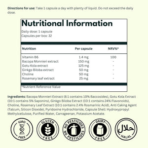 Ginkgo Biloba High Strength by Nutraking (32 Day Supply) - Brain Supplement for Focus with Ginkgo Biloba (500Mg - 24% Flavonoids), Bacopa Monnieri (1200Mg), Choline (50Mg), Rosemary Leaf (250Mg)