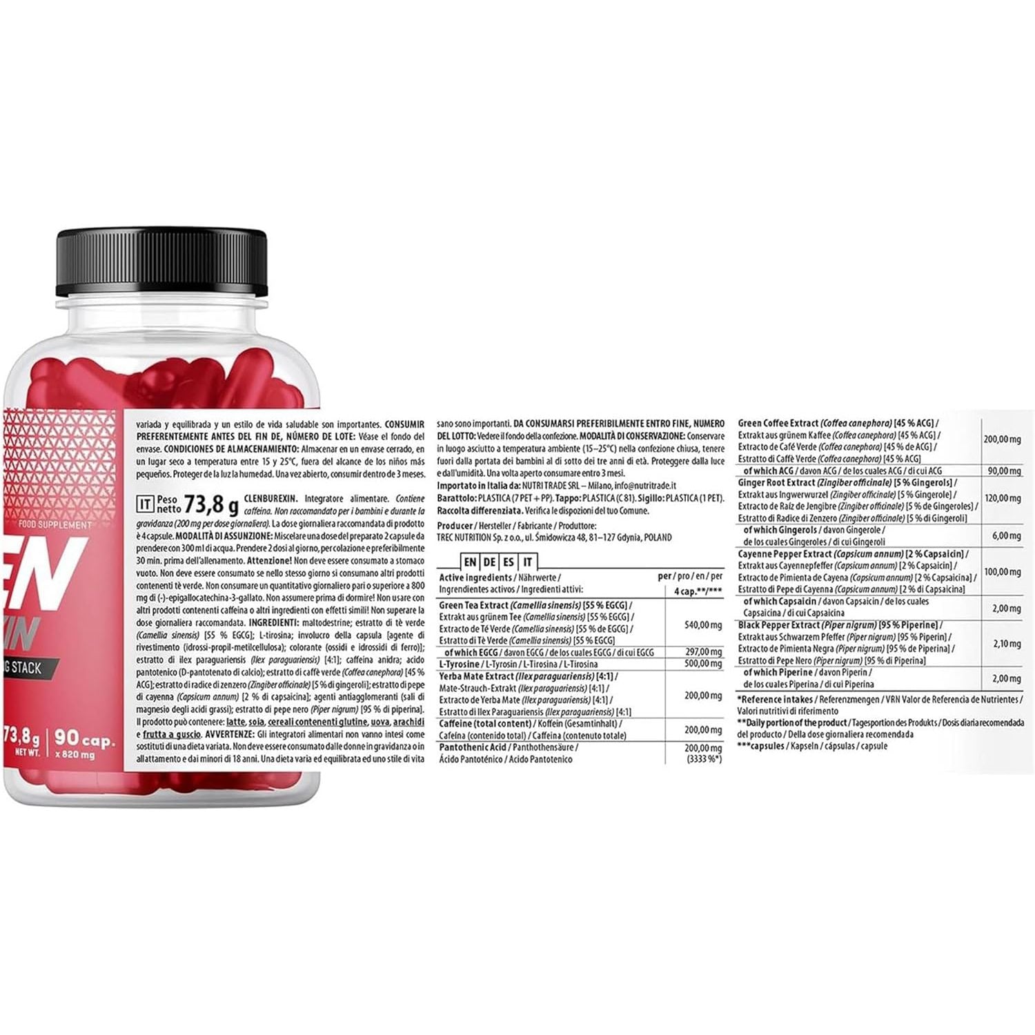 TREC Nutrition CLENBUREXIN - 90 Cap | Most Effective Thermogenic Fat Burner for Rapid Weight Loss, Appetite Suppression, and Energizing Boost | Powerful Formula for Body Definition