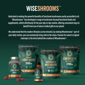 Lions Mane Supplement 4000Mg with Reishi Mushroom | Lions Mane Capsules High Strength | 120 Powder Capsules | Vegan | Wiseshrooms