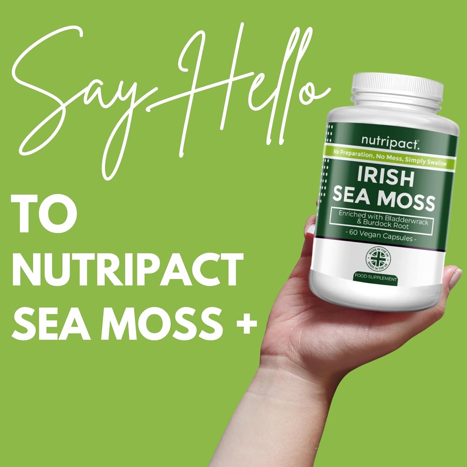 Nutripact Sea Moss Capsules, Bladderwrack and Burdock Root - 3280Mg per Serving - One a Day High Strength - Easy to Swallow - Natural Source of Iodine - Chondrus Crispus - 60 Vegan Capsules