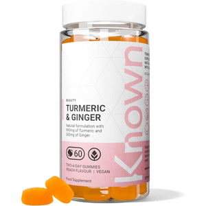 Known Tasty Turmeric & Ginger Gummies by Known Nutrition - 990Mg Turmeric & 500Mg Ginger - Natural Peach Flavour - 60 Vegan Gummies, 1 Month Supply