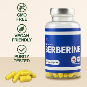 Pure Vitality: Berberine HCL 90 Capsules 500Mg - 98% Purity - UK GMP Certified Manufacturer, Yellow