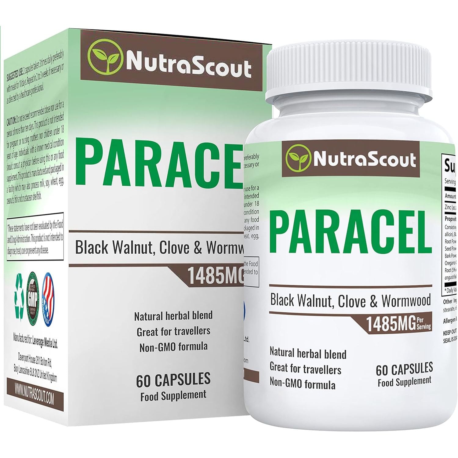 Nutrascout Paracel Intestinal Guard | Intestinal Cleanse for Humans | Wormwood, Black Walnut, Clove, Garlic & More | 60 Capsules (Non-Gmo)