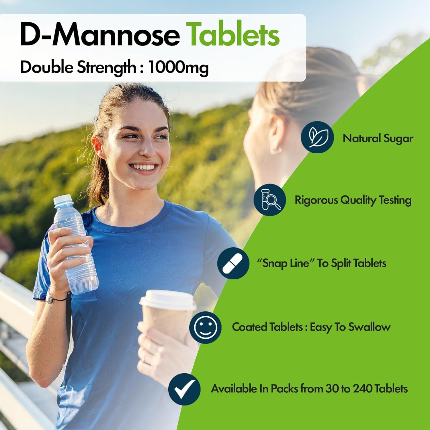D-Mannose Tablets 1000Mg | Easy Swallow Coated Tablets | 120 Pack | High Strength | Natural Relief & Vegan Friendly