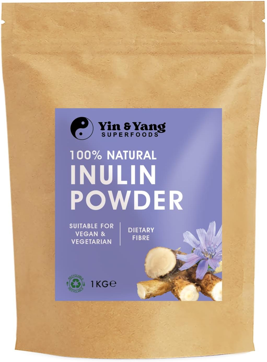 Premium Inulin Powder 1Kg - Dietary Fibre from Chicory Root | Vegan, Non-Gmo, Palm Oil Free | Fibre Supplement Made in the EU